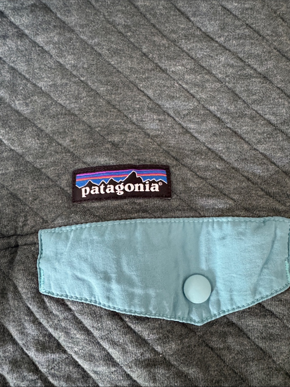 Patagonia Olive Quilted Pullover with Teal Trim - Picture 3 of 3